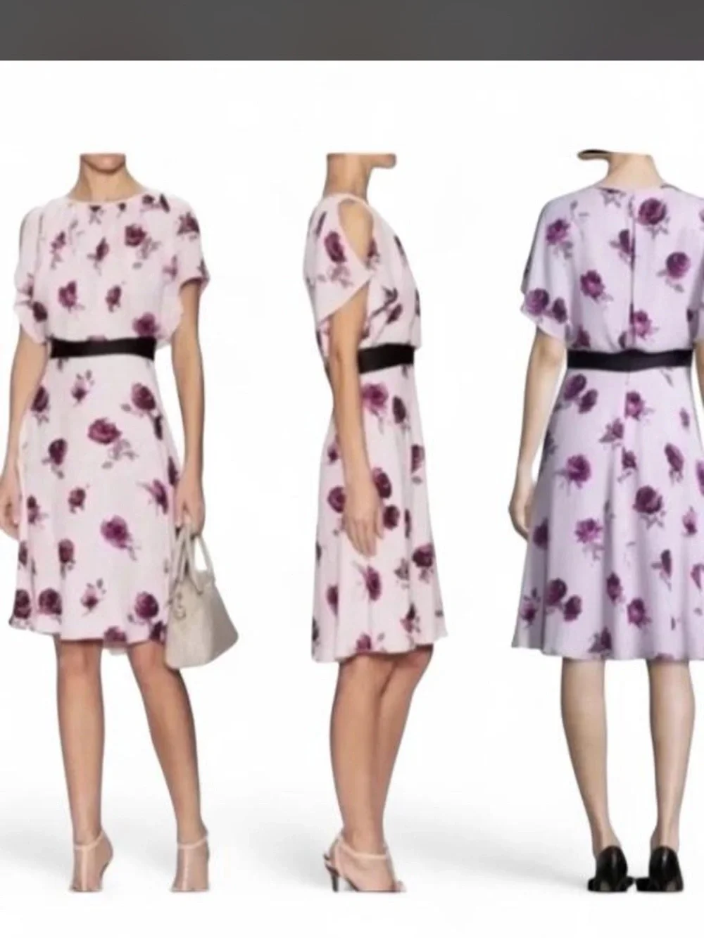 kate spade Lavender Floral Cold-Shoulder Midi Dress with Black Belt